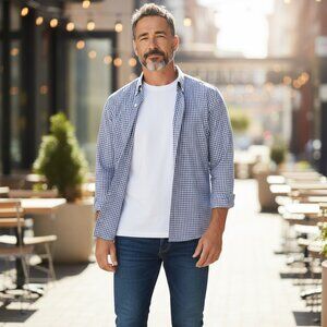 NAUTICA Men's Gingham Button Down Long‎ Sleeve Shirt | Size Large